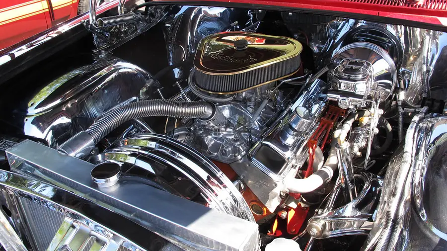 A chrome classic car engine