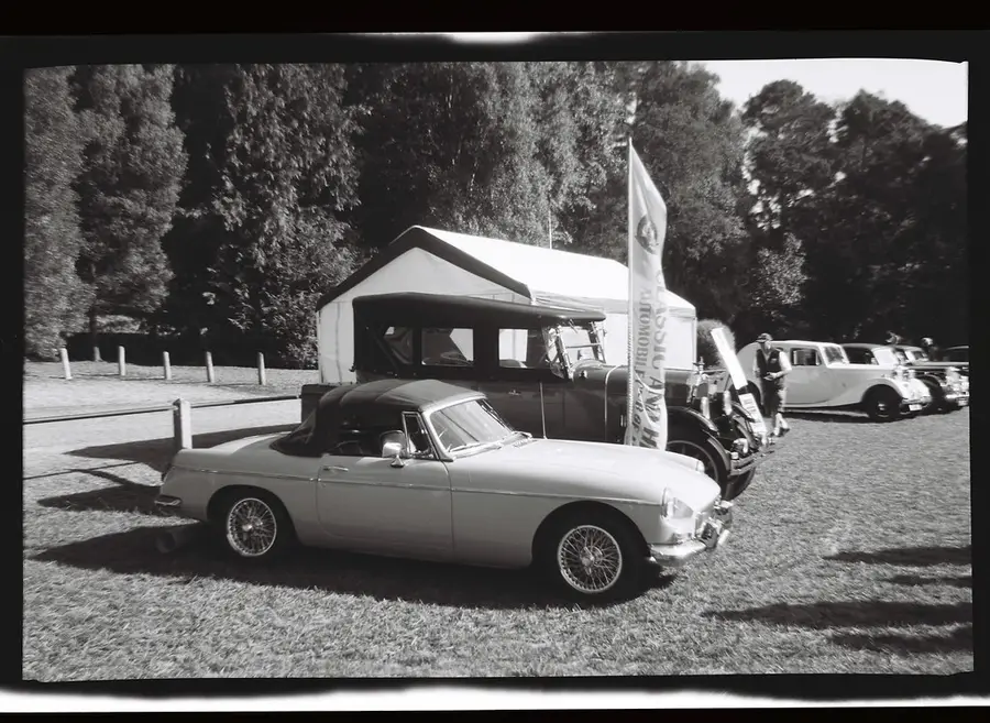 A convertible car with its top down