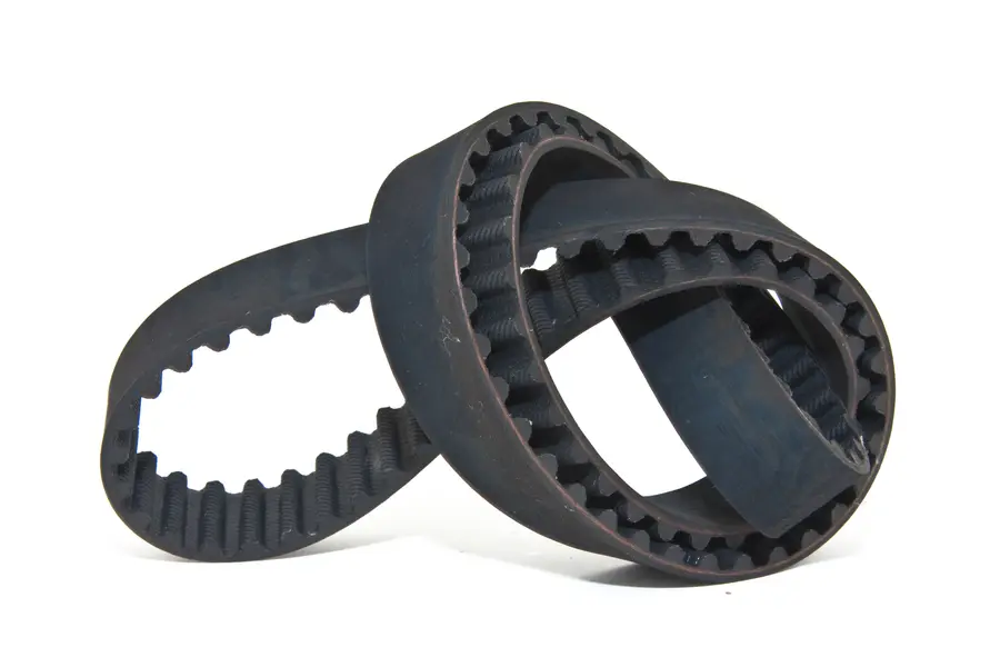 A toothed rubber timing belt