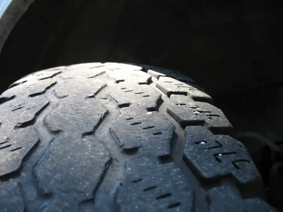 Worn tire tread up close